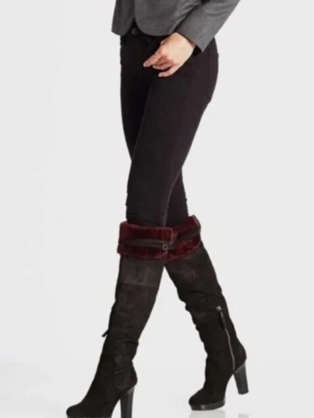 UGG boots black suede with maroon shearling fur size 7 Ophira